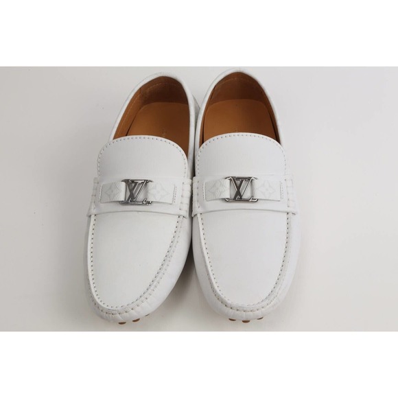 Louis Vuitton White Leather Monogram Canvas Hockeinheim Loafers Moccasin 8.5 M - Picture 15 of 17